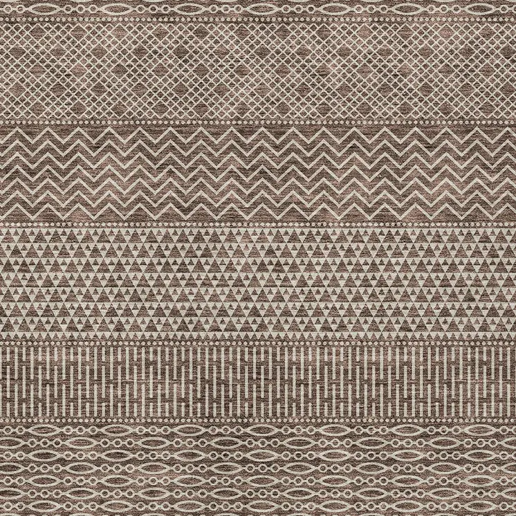 9' X 12' Brown And Ivory Chevron Washable Indoor Outdoor Area Rug
