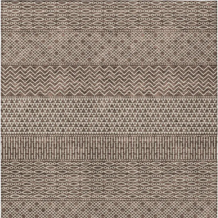 10' X 14' Brown And Ivory Chevron Washable Indoor Outdoor Area Rug