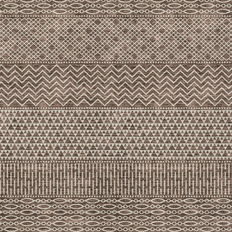 10' X 14' Brown And Ivory Chevron Washable Indoor Outdoor Area Rug