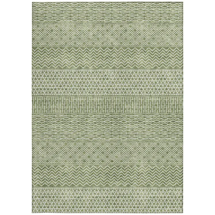 3' X 5' Green And Ivory Chevron Washable Indoor Outdoor Area Rug