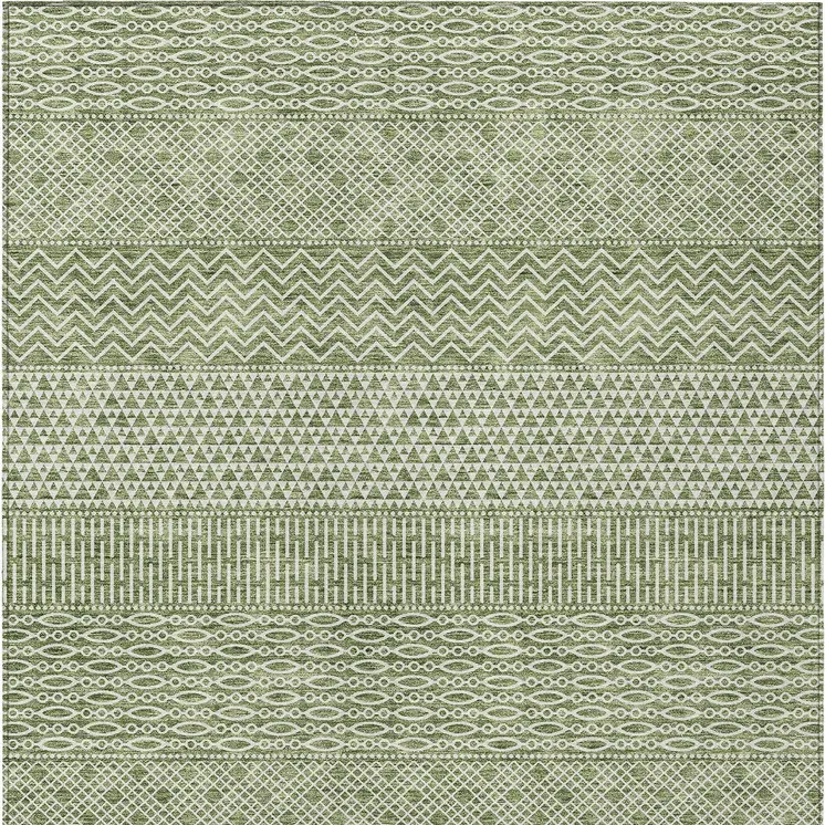 3' X 5' Green And Ivory Chevron Washable Indoor Outdoor Area Rug