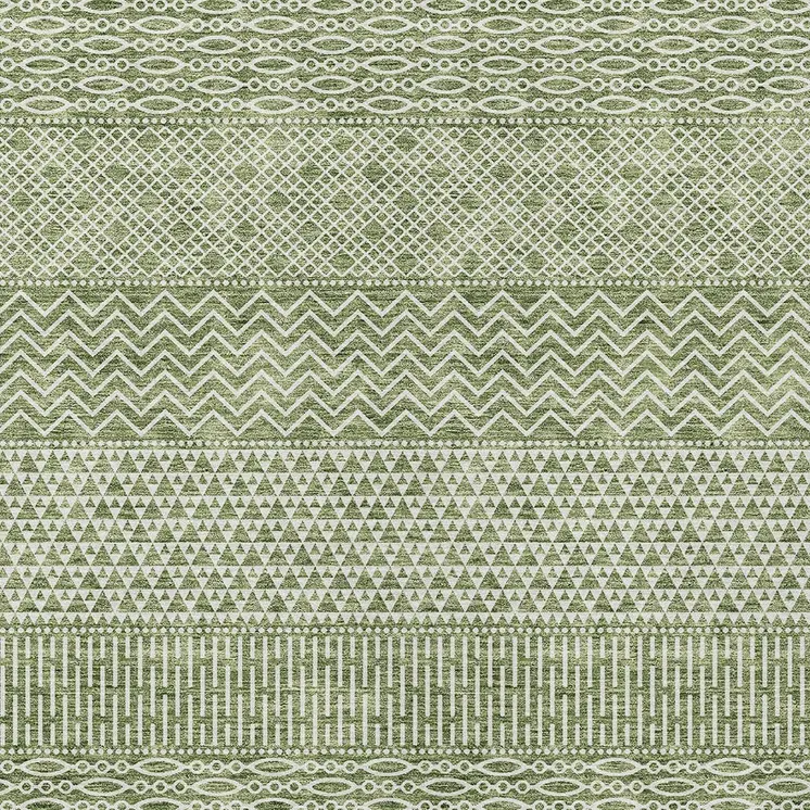 5' X 8' Green And Ivory Chevron Washable Indoor Outdoor Area Rug