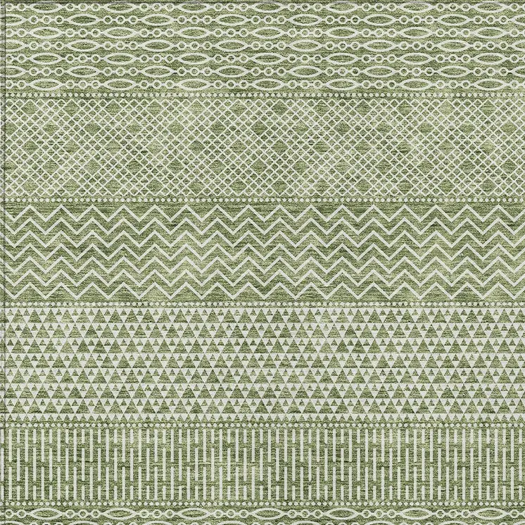 8' X 10' Green And Ivory Chevron Washable Indoor Outdoor Area Rug
