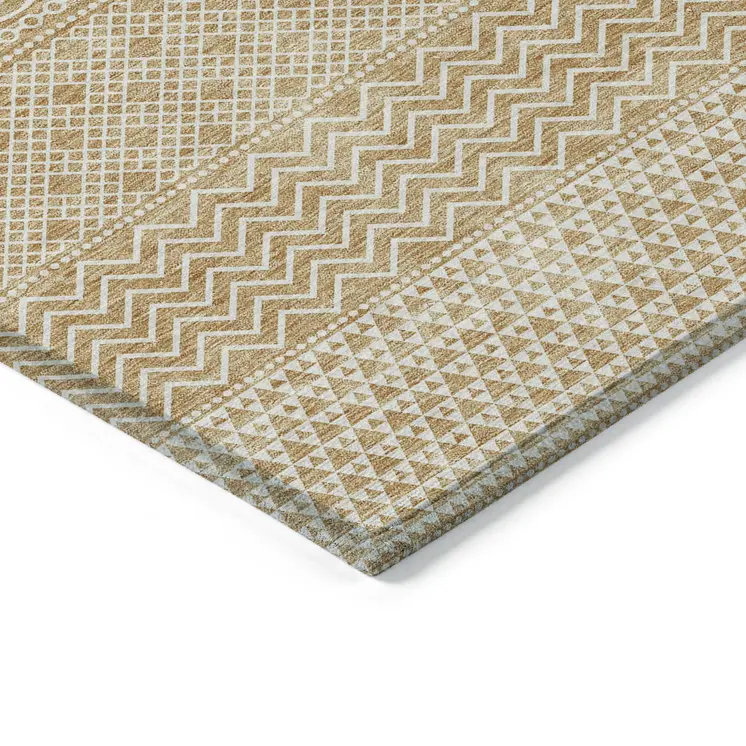 3' X 5' Gold And Ivory Chevron Washable Indoor Outdoor Area Rug