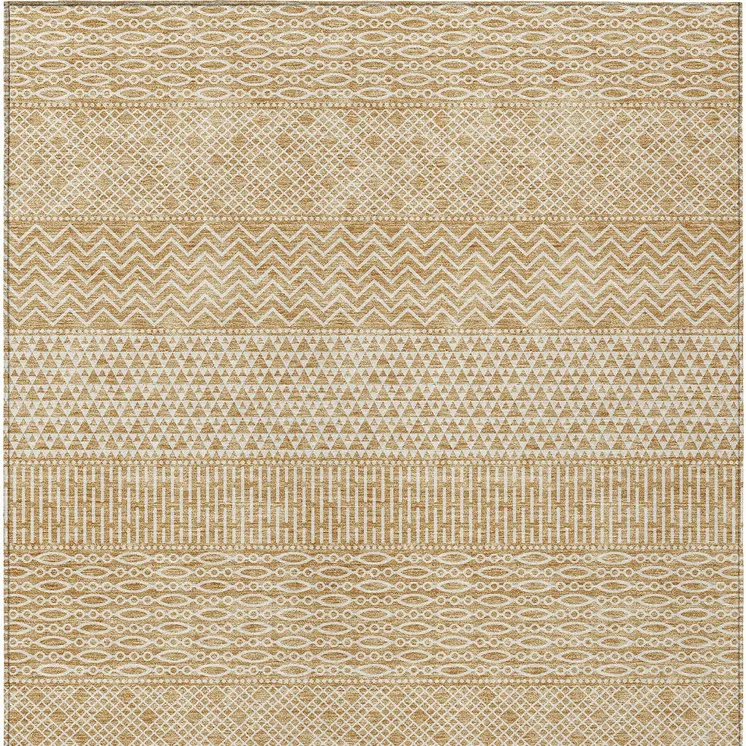3' X 5' Gold And Ivory Chevron Washable Indoor Outdoor Area Rug