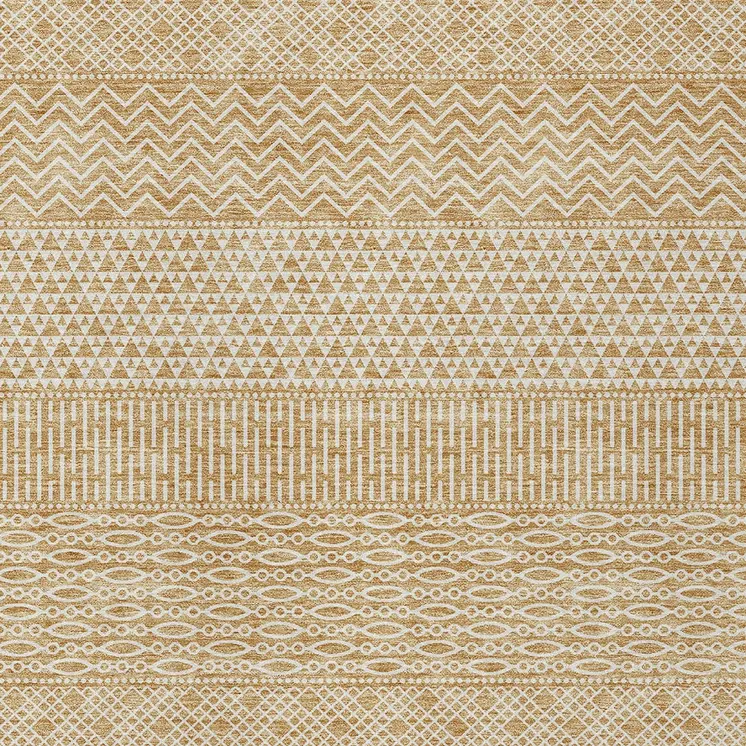 5' X 8' Gold And Ivory Chevron Washable Indoor Outdoor Area Rug