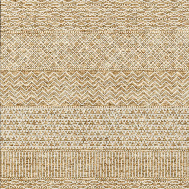 8' X 10' Gold And Ivory Chevron Washable Indoor Outdoor Area Rug