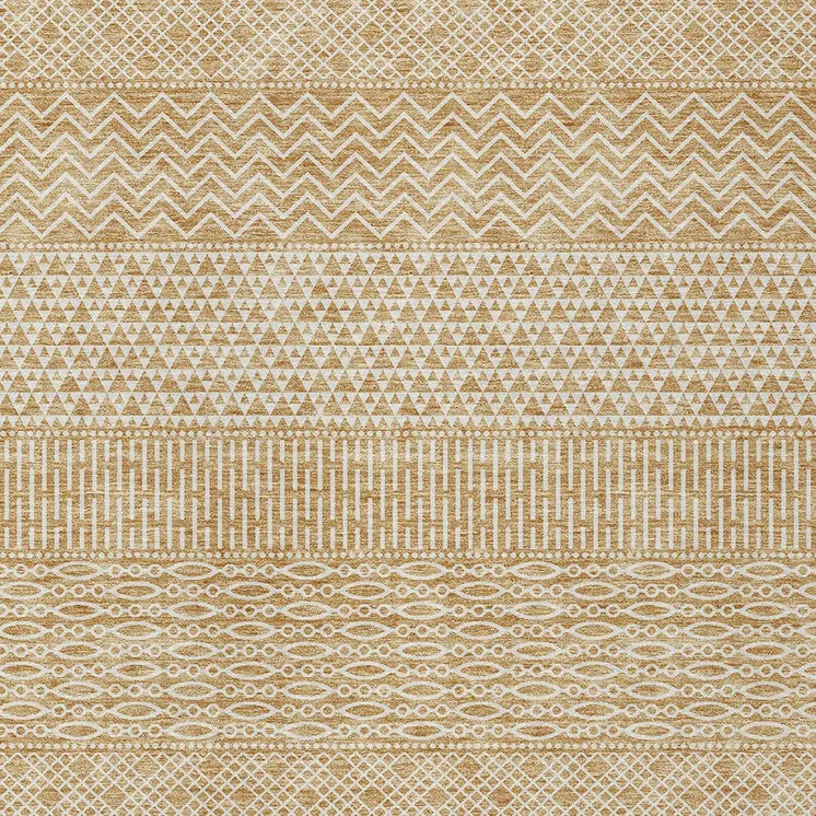 9' X 12' Gold And Ivory Chevron Washable Indoor Outdoor Area Rug