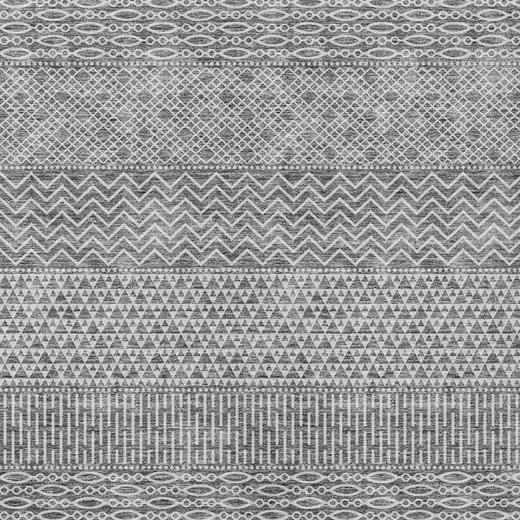 3' X 5' Gray And Silver Chevron Washable Indoor Outdoor Area Rug