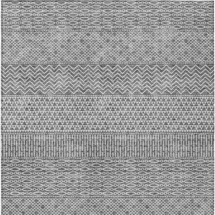 8' X 10' Gray And Silver Chevron Washable Indoor Outdoor Area Rug