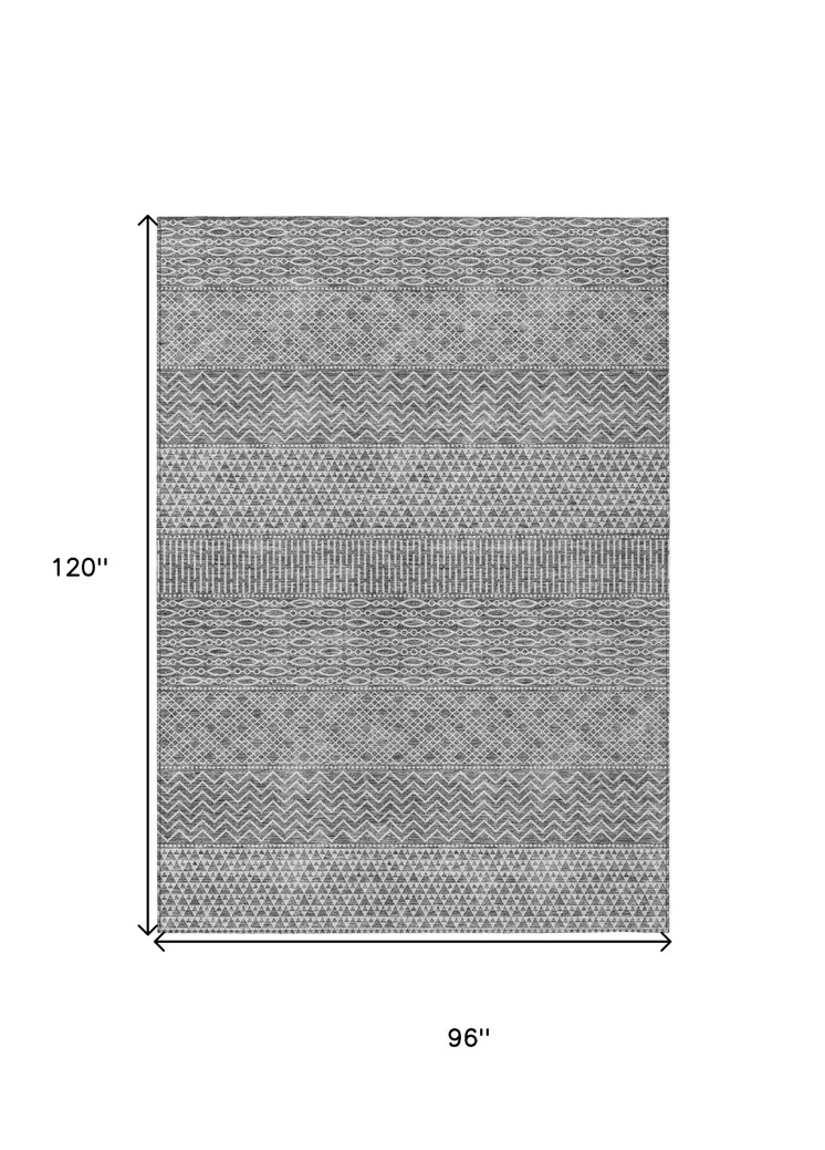 8' X 10' Gray And Silver Chevron Washable Indoor Outdoor Area Rug