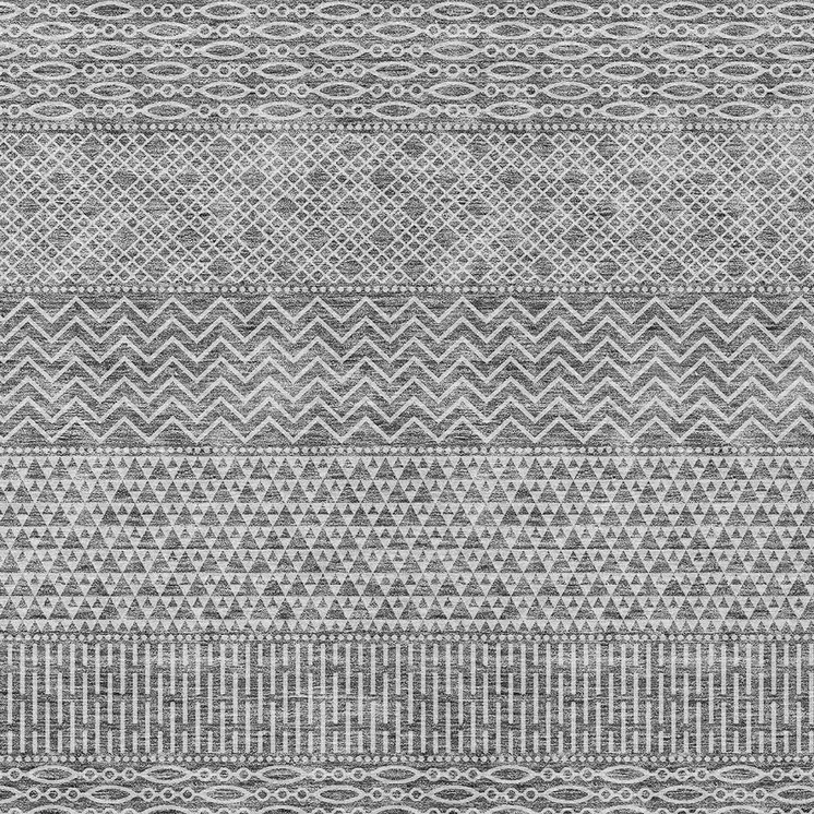 8' X 10' Gray And Silver Chevron Washable Indoor Outdoor Area Rug