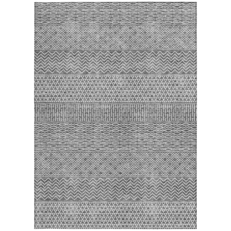 9' X 12' Gray And Silver Chevron Washable Indoor Outdoor Area Rug