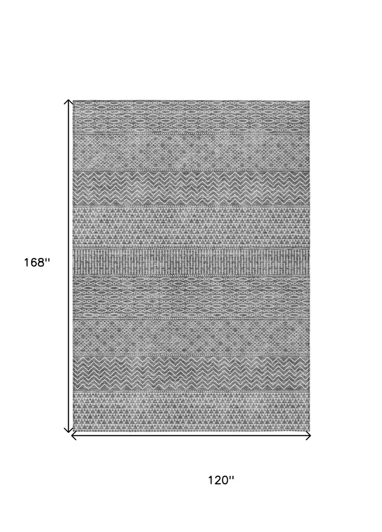 10' X 14' Gray And Silver Chevron Washable Indoor Outdoor Area Rug