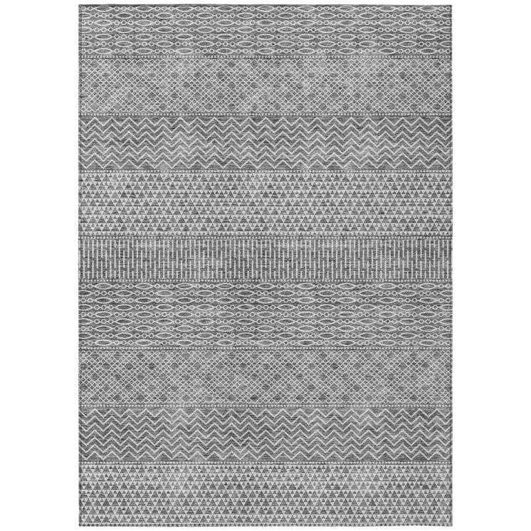 10' X 14' Gray And Silver Chevron Washable Indoor Outdoor Area Rug