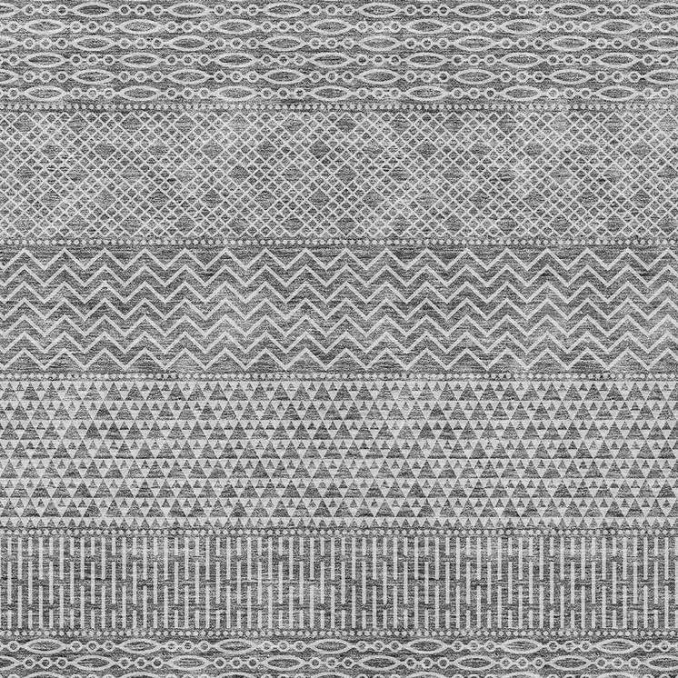 10' X 14' Gray And Silver Chevron Washable Indoor Outdoor Area Rug