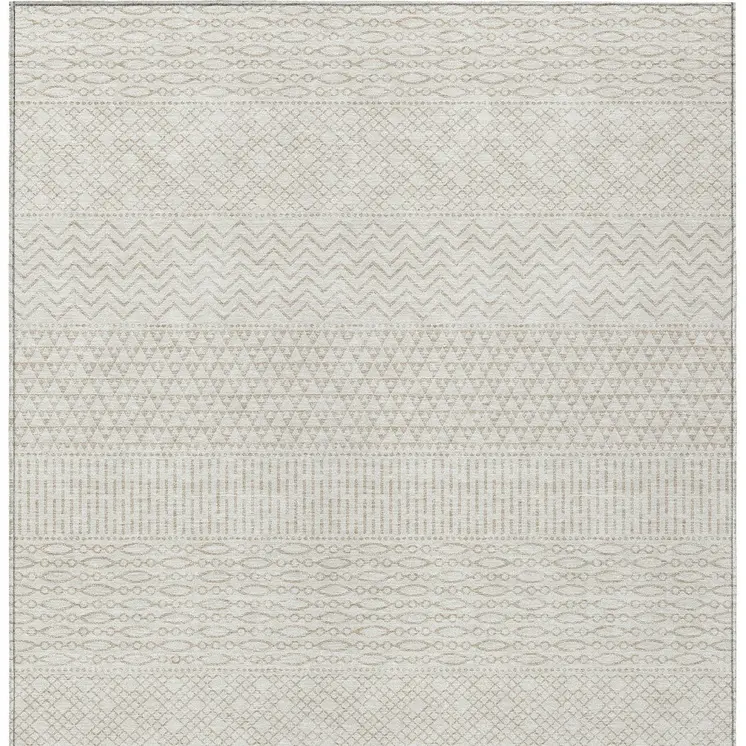 3' X 5' Ivory And Beige Chevron Washable Indoor Outdoor Area Rug