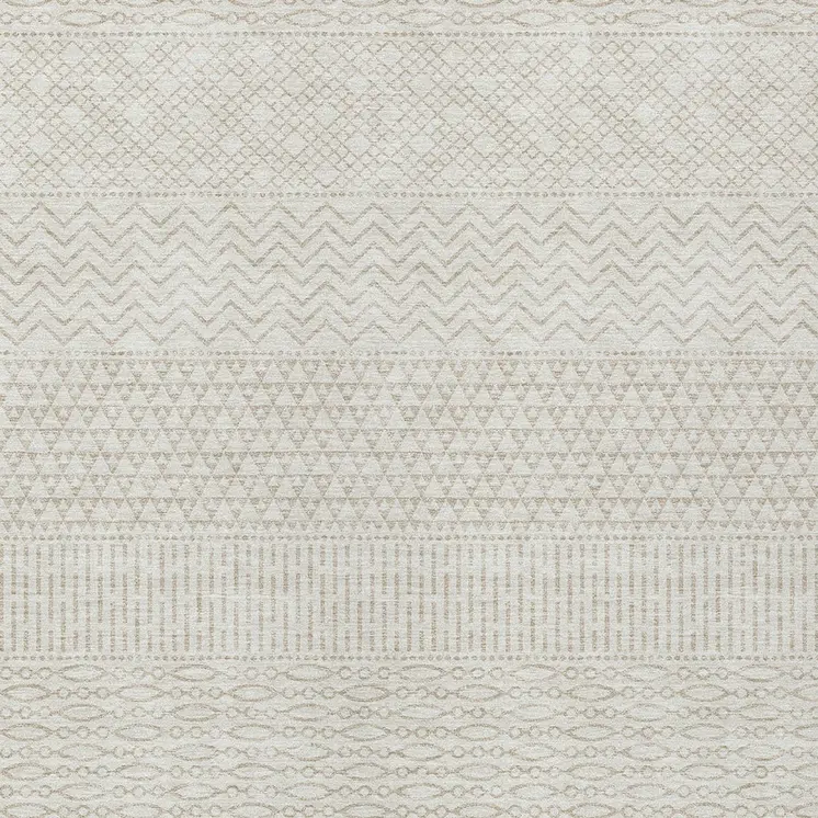 3' X 5' Ivory And Beige Chevron Washable Indoor Outdoor Area Rug
