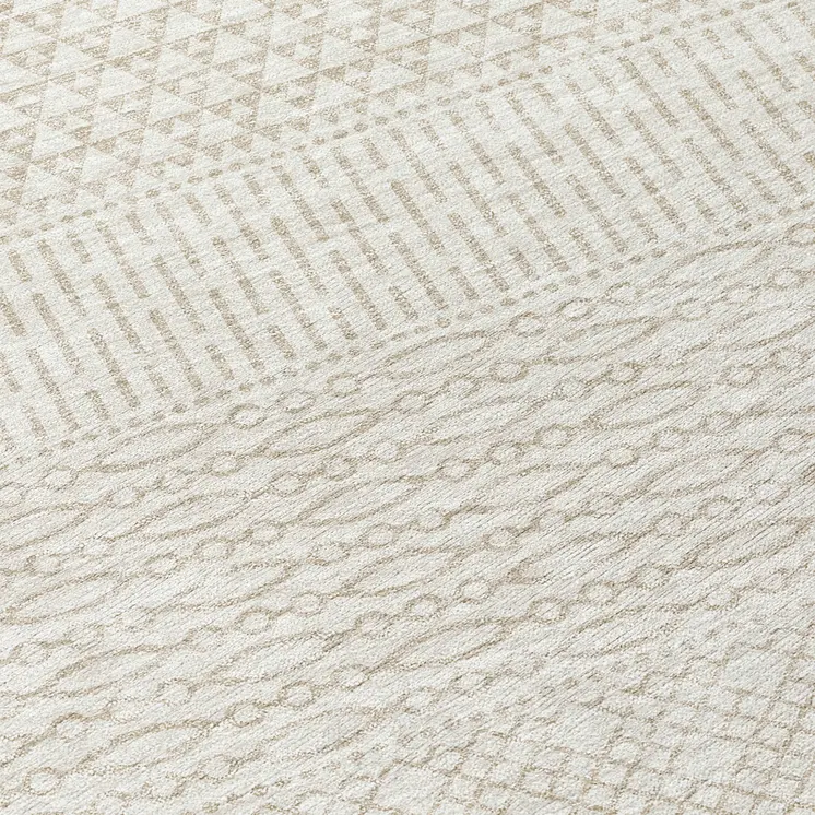 8' Ivory And Beige Round Chevron Washable Indoor Outdoor Area Rug