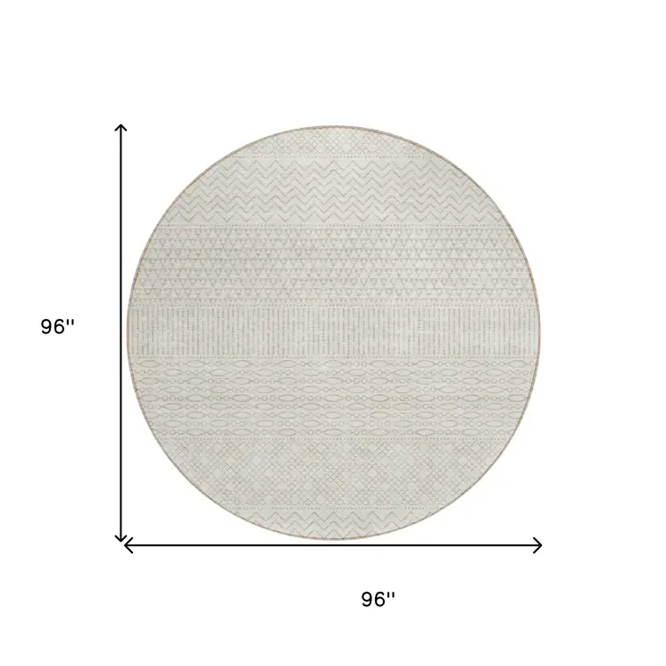 8' Ivory And Beige Round Chevron Washable Indoor Outdoor Area Rug