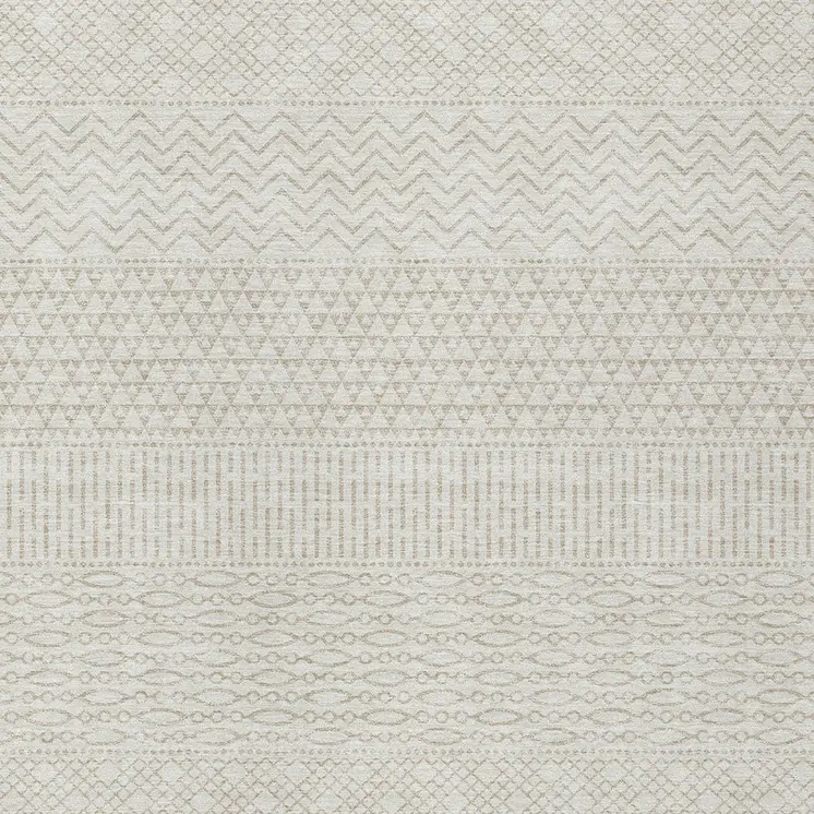 8' X 10' Ivory And Beige Chevron Washable Indoor Outdoor Area Rug