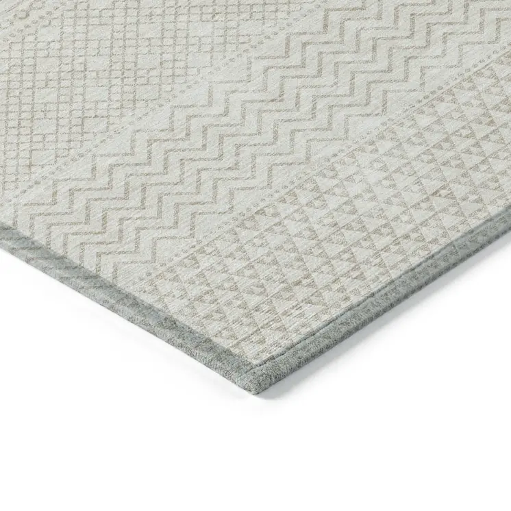 9' X 12' Ivory And Beige Chevron Washable Indoor Outdoor Area Rug