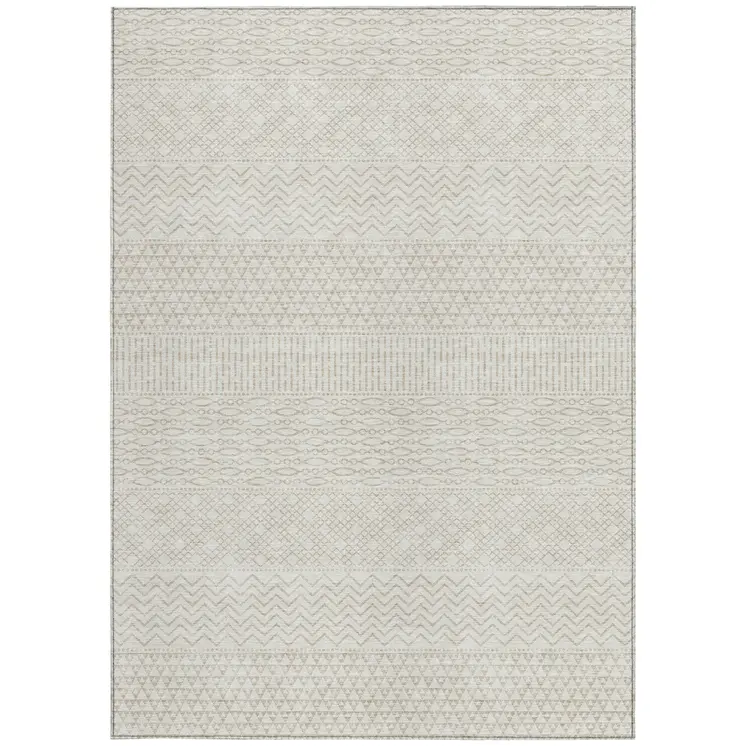 9' X 12' Ivory And Beige Chevron Washable Indoor Outdoor Area Rug
