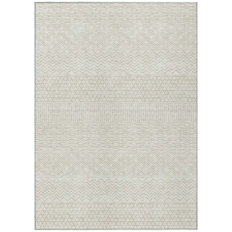 10' X 14' Ivory And Beige Chevron Washable Indoor Outdoor Area Rug