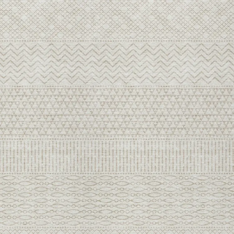 10' X 14' Ivory And Beige Chevron Washable Indoor Outdoor Area Rug