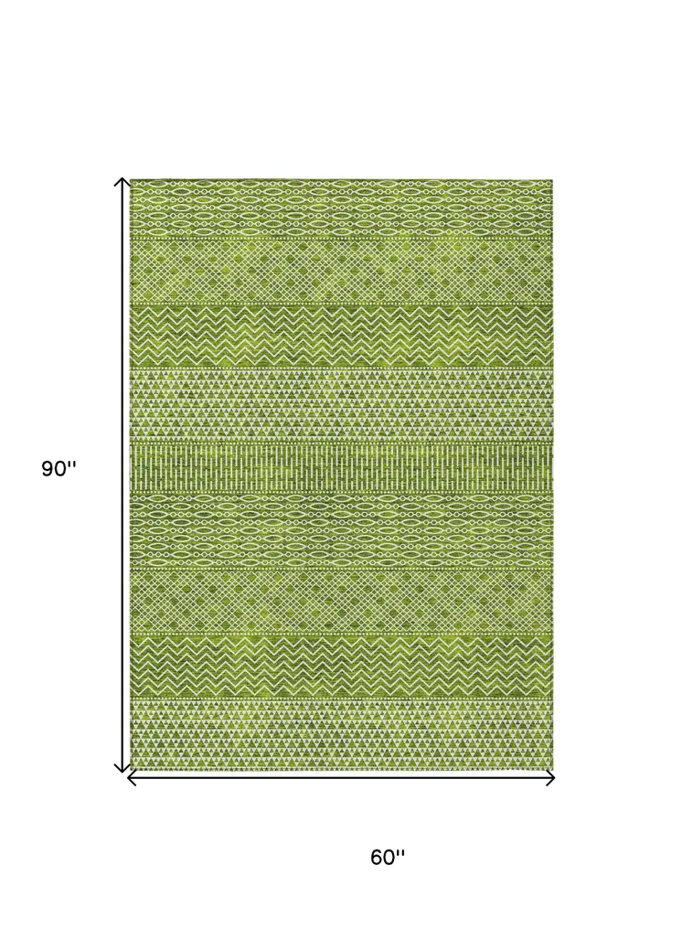 5' X 8' Lime Green And Ivory Chevron Washable Indoor Outdoor Area Rug