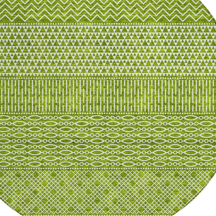8' Lime Green And Ivory Round Chevron Washable Indoor Outdoor Area Rug