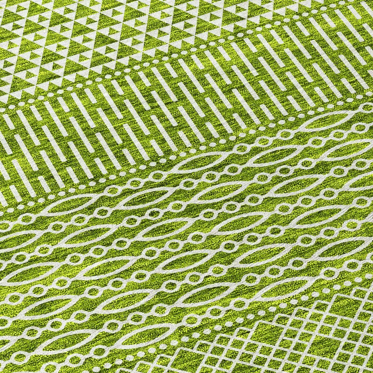 8' Lime Green And Ivory Round Chevron Washable Indoor Outdoor Area Rug