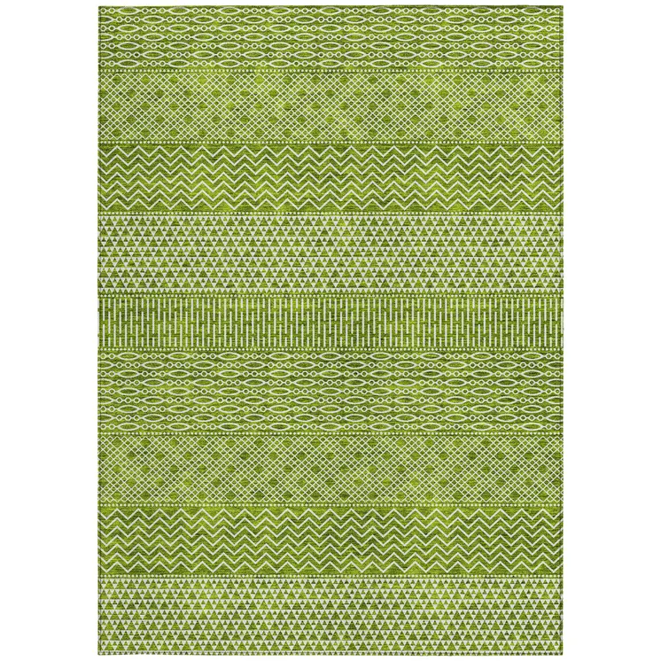 10' X 14' Lime Green And Ivory Chevron Washable Indoor Outdoor Area Rug