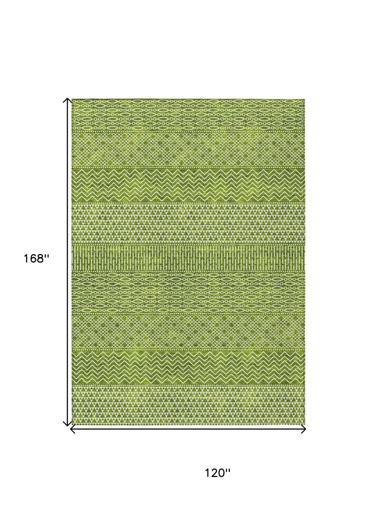 10' X 14' Lime Green And Ivory Chevron Washable Indoor Outdoor Area Rug