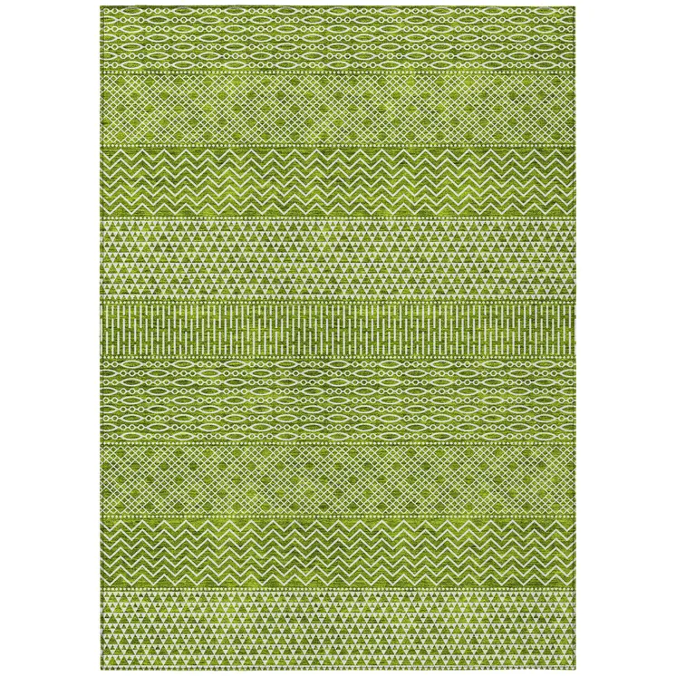 10' X 14' Lime Green And Ivory Chevron Washable Indoor Outdoor Area Rug