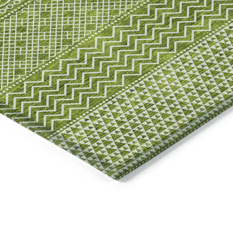 10' X 14' Lime Green And Ivory Chevron Washable Indoor Outdoor Area Rug