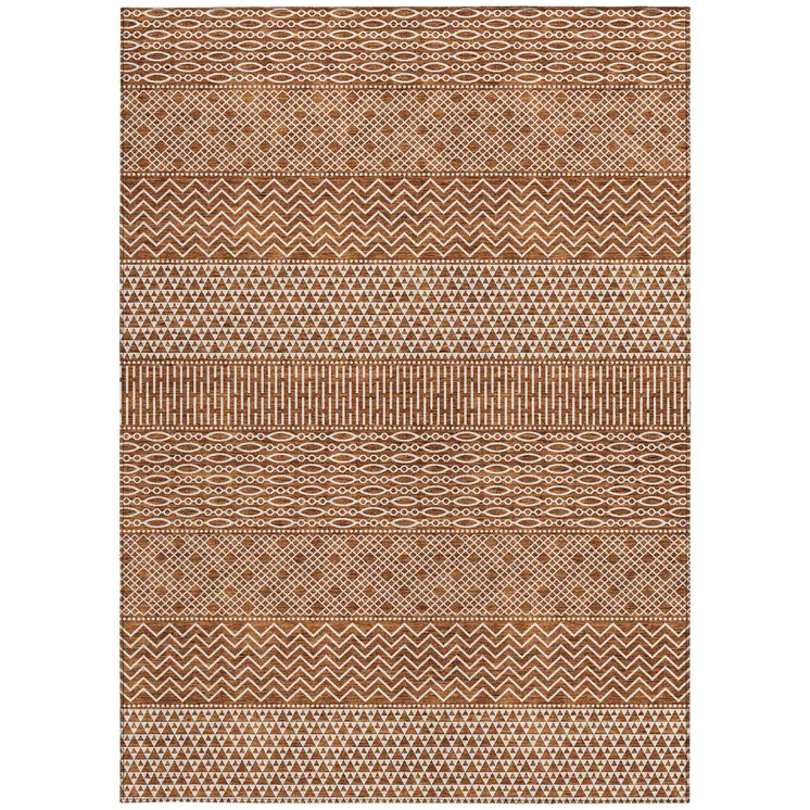 3' X 5' Orange And Ivory Chevron Washable Indoor Outdoor Area Rug