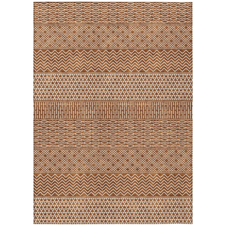 3' X 5' Orange And Ivory Chevron Washable Indoor Outdoor Area Rug