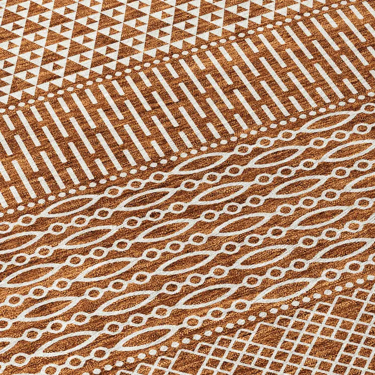 8' Orange And Ivory Round Chevron Washable Indoor Outdoor Area Rug