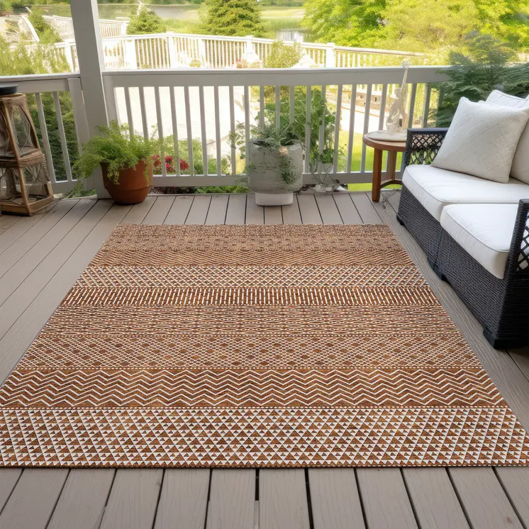 8' X 10' Orange And Ivory Chevron Washable Indoor Outdoor Area Rug
