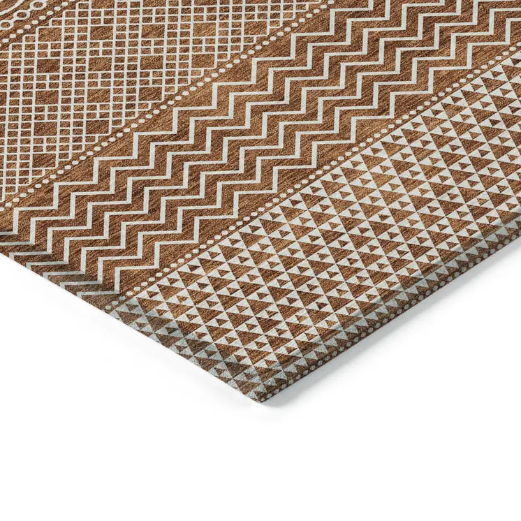 8' X 10' Orange And Ivory Chevron Washable Indoor Outdoor Area Rug