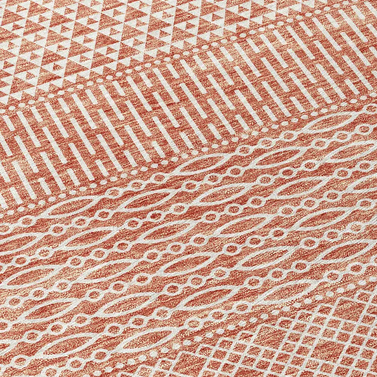 8' Salmon And Ivory Round Chevron Washable Indoor Outdoor Area Rug