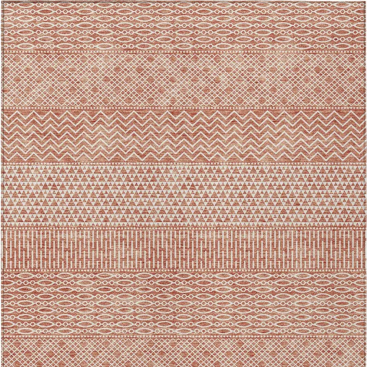 9' X 12' Salmon And Ivory Chevron Washable Indoor Outdoor Area Rug
