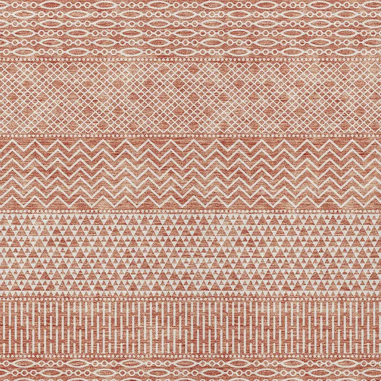 9' X 12' Salmon And Ivory Chevron Washable Indoor Outdoor Area Rug