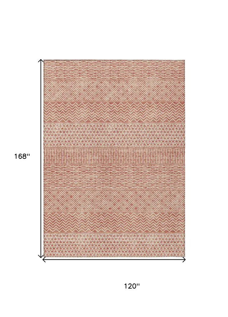 10' X 14' Salmon And Ivory Chevron Washable Indoor Outdoor Area Rug