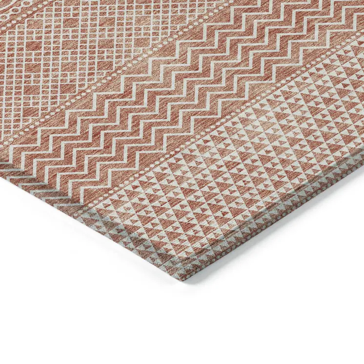 10' X 14' Salmon And Ivory Chevron Washable Indoor Outdoor Area Rug