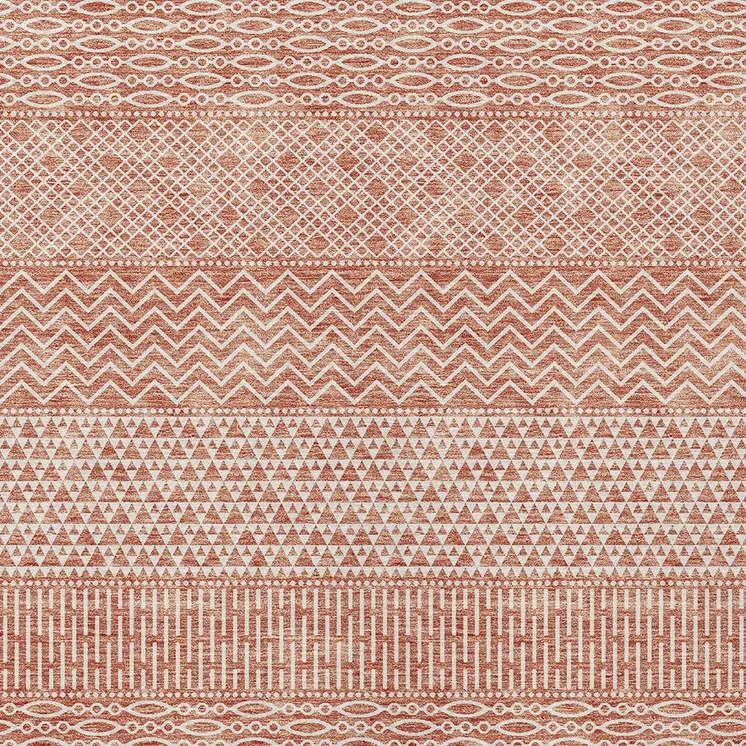 10' X 14' Salmon And Ivory Chevron Washable Indoor Outdoor Area Rug