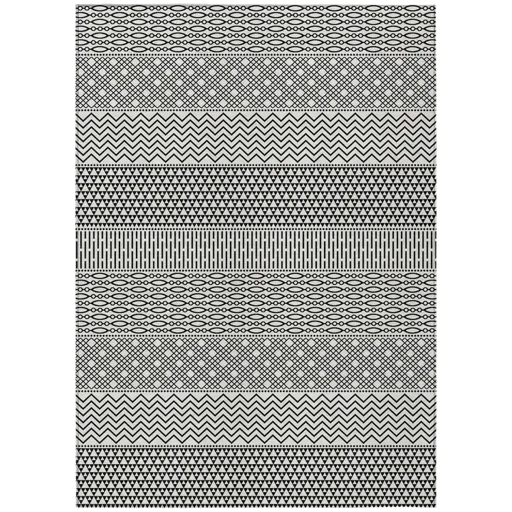 5' X 8' White And Black Chevron Washable Indoor Outdoor Area Rug