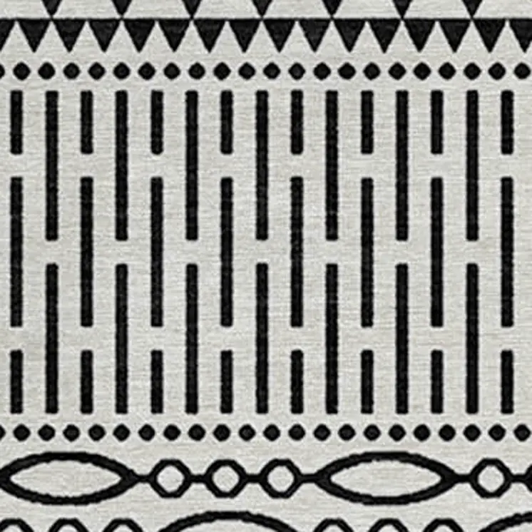 8' White And Black Round Chevron Washable Indoor Outdoor Area Rug