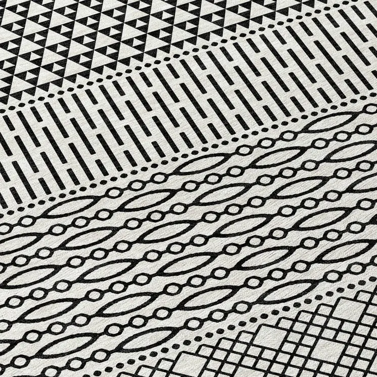8' White And Black Round Chevron Washable Indoor Outdoor Area Rug